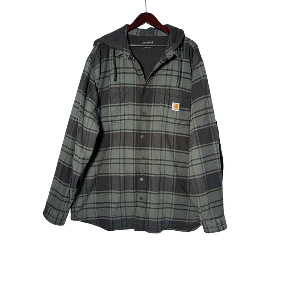 Carhartt Rugged Flex Hooded Shirt Jac Mens 2XL Flannel Fleece Lined Relaxed Fit - Picture 1 of 6